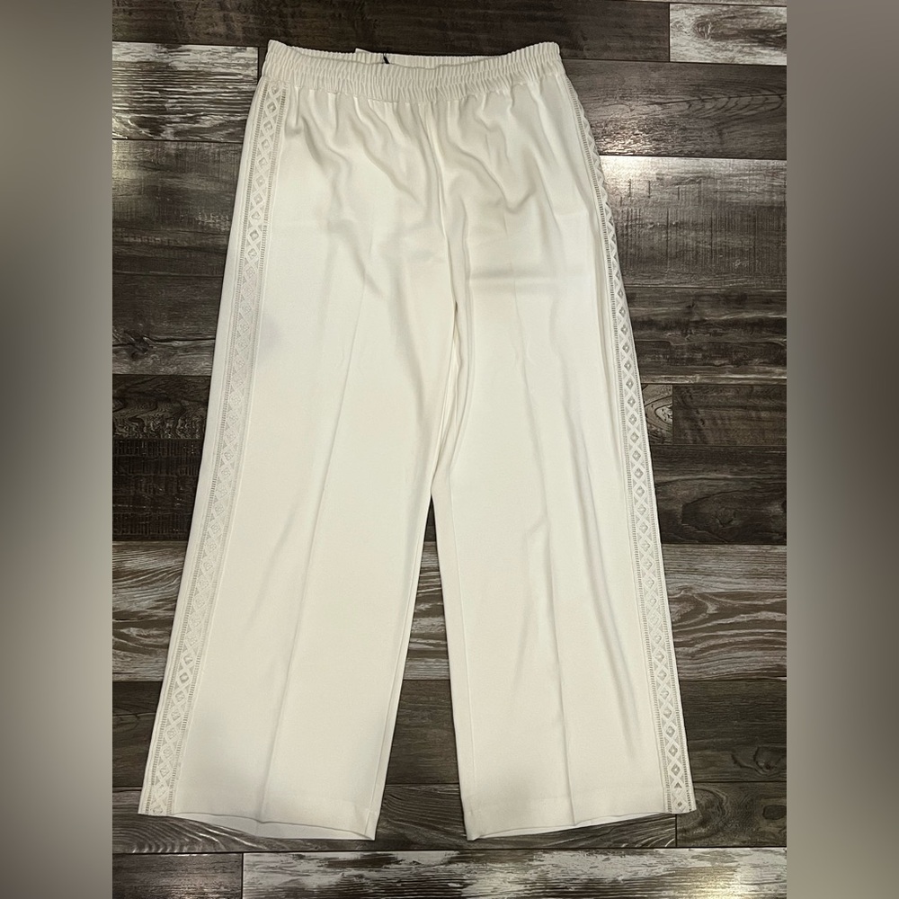 Zara White Wide-Leg Pants with Lace Side Detail